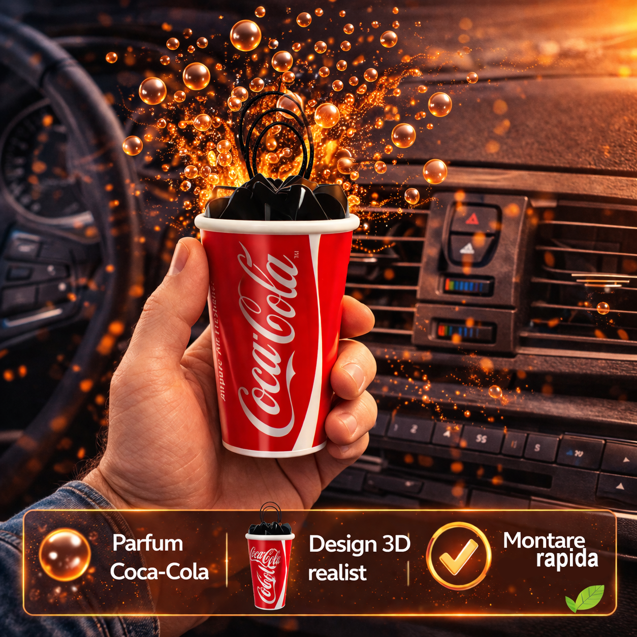 Odorizant Auto 3D Coca Cola Original, Tip Pahar, Oglinda Retrovizoare, Parfum Intens și Persistent, Design Realist, Vegan Friendly Odorizant Auto 3D Coca Cola Original, Tip Pahar, Oglinda Retrovizoare, Parfum Intens și Persistent, Design Realist, Vegan Friendly